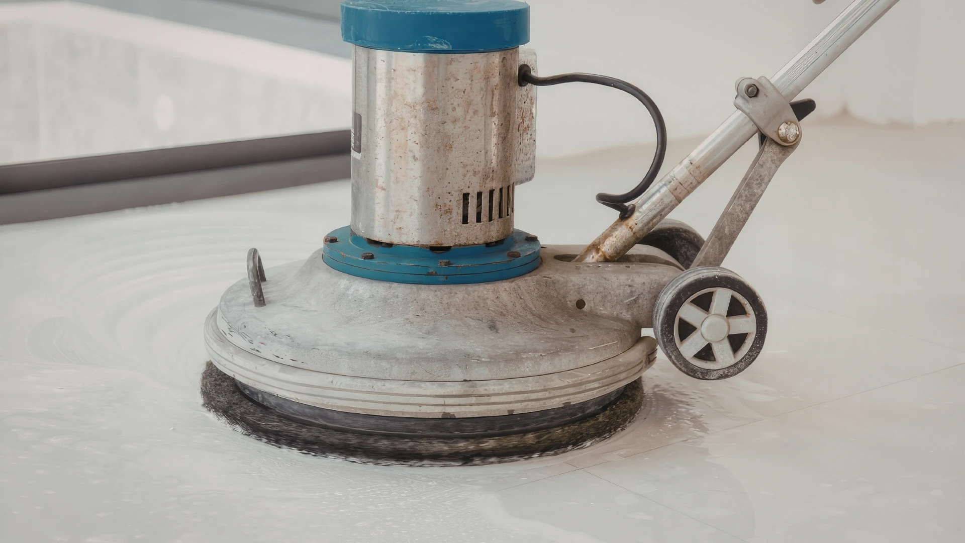 Rotary cleaning machine working on a hard floor