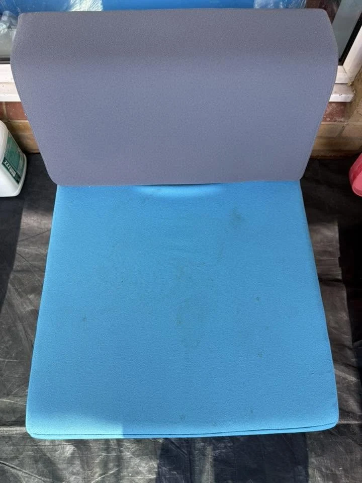 Commercial blue chairs before cleaning – commercial upholstery cleaning in Haverhill by Dons Cleaning Services (photo 1)
